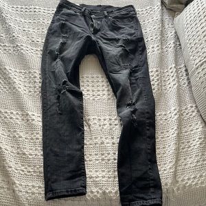 H&M black denim skinny ripped jeans Mens size 33/32